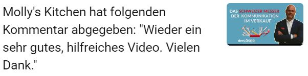 derLÖSER Keynote Speaker Vertrieb - YouTube Kommentar